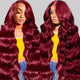 180 Density 99j Burgundy Lace Front Wigs Human Hair 13x6 Body Wave Wig